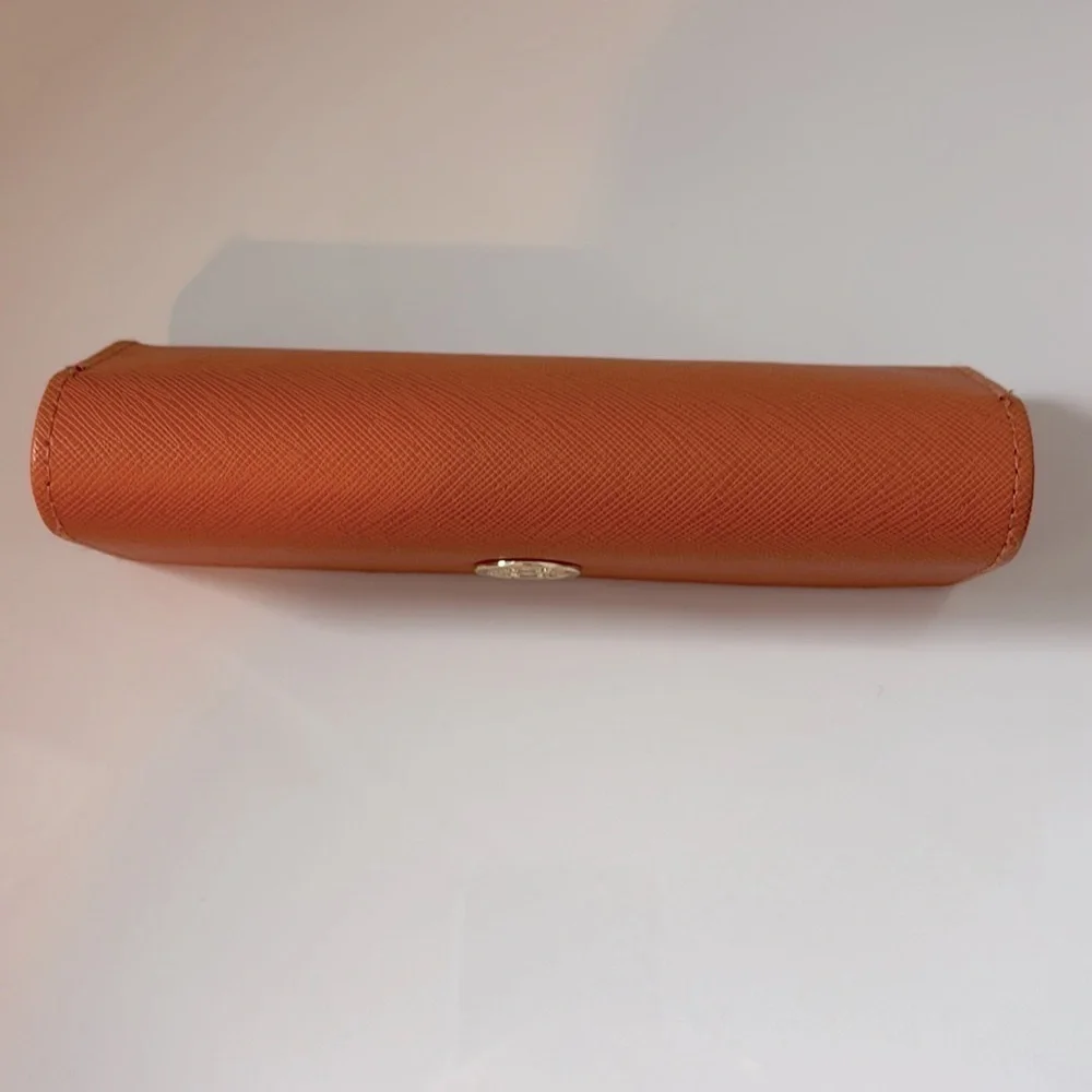 Tory Burch Small Leather Eyeglasses Case Orange with Gold-Tone Logo Hardware